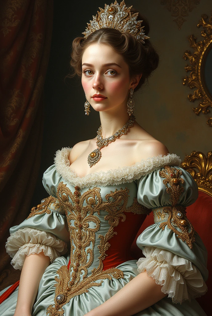 Create an illustration of Marie Antoinette in a stunning dress 