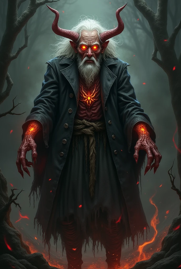 A person, half devil half old man