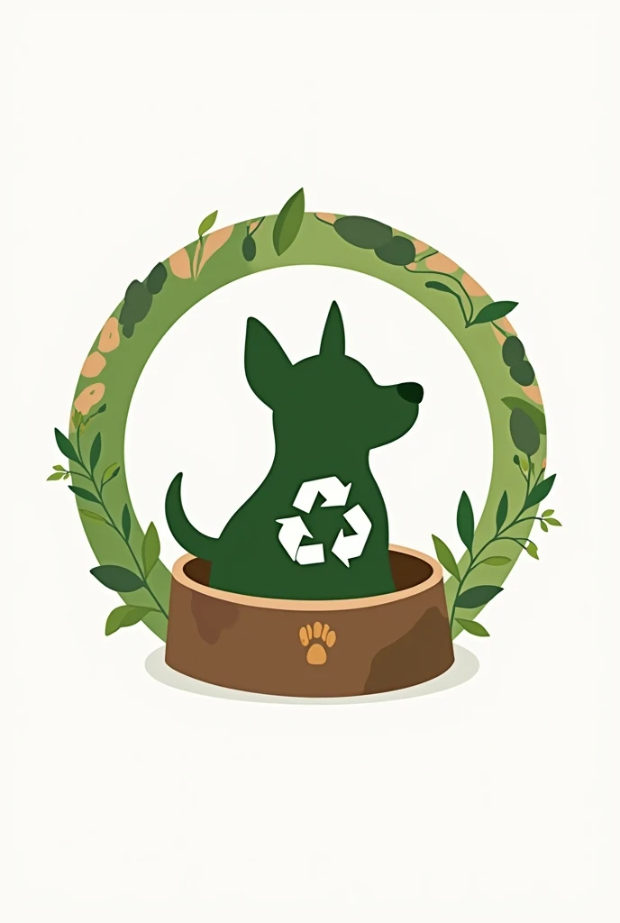 logoImagine a circular dog bowl, with a border made of recycled materials represented by different textures (plastic, card, etc.).
Inside the plate, You can display a silhouette of a happy dog with a recycling footprint on its collar.
Around the plate, Add small green leaves that reinforce the idea of sustainability.
The recycling symbol could be in a visible place, as on the top or side of the logo.