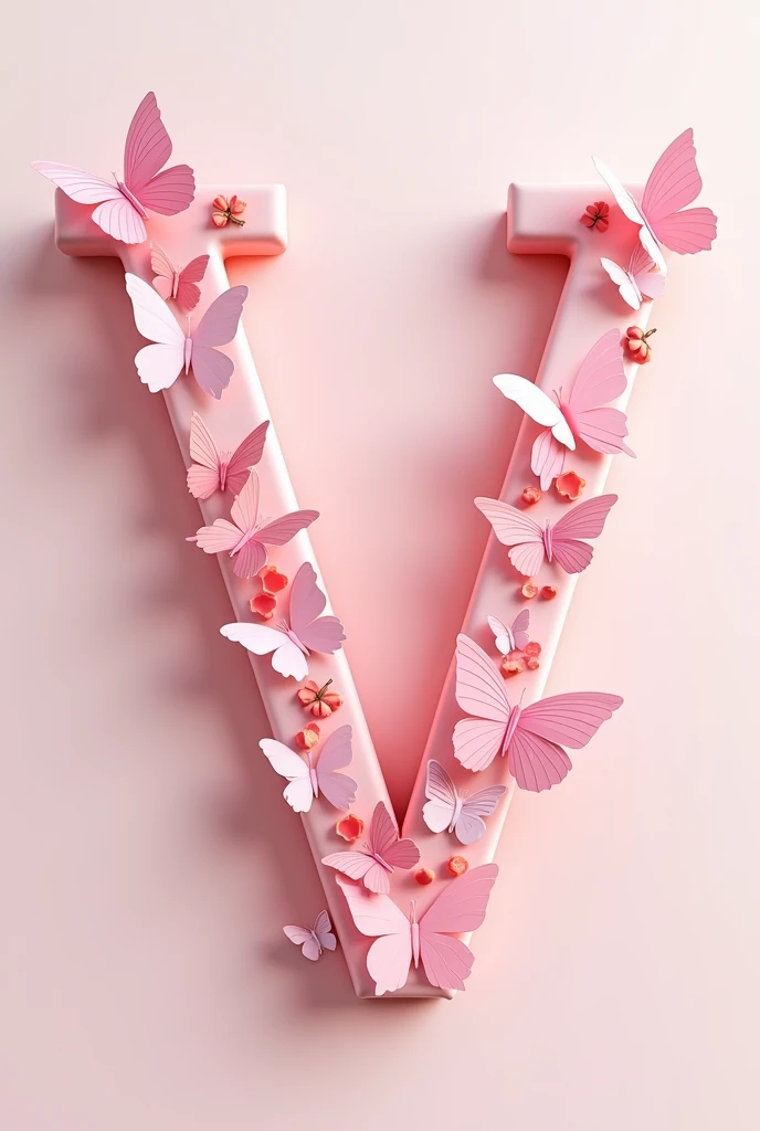 a pink letter V in 3D png with details in stationery butterflies