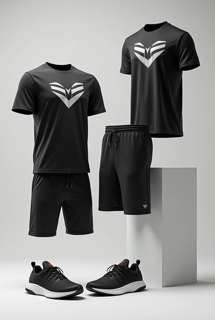 create an image of export clothing with the vixel sports logo written on it, just clothes shorts t-shirt sneakers etc.