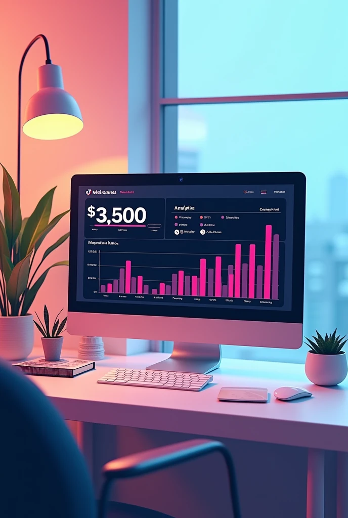 Create an image with ytics on TikTok with a monetization balance of $3500 on a computer 