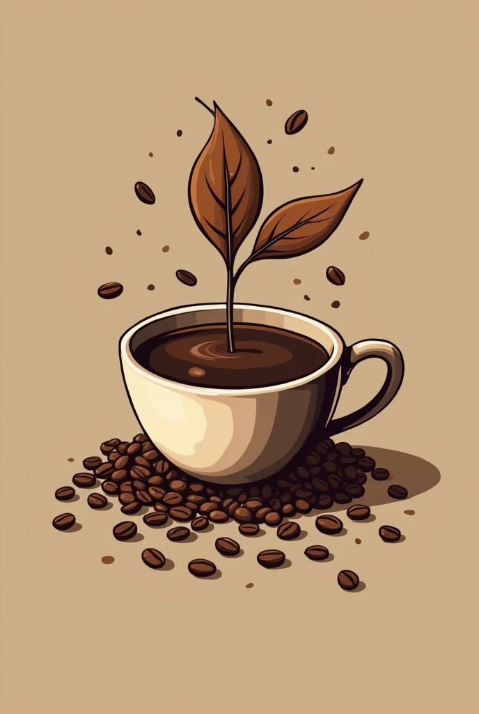 A logo for a coffee shop called "Coffee Coffee"
I want a beautiful and different cup, with a very creative look with a leaf underneath and some coffee beans
