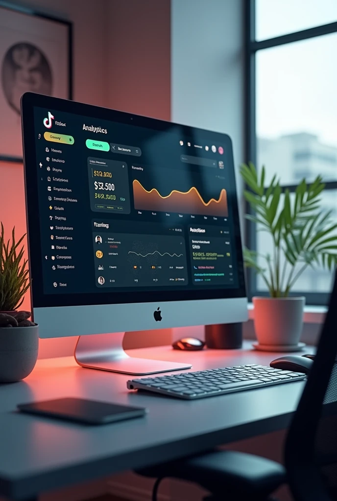 Create a picture with TikTok analytics with $3500 monetization balance on a realistic computer 