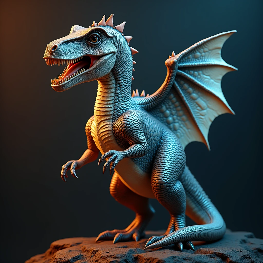 a glamorous dinosaur, photographic, high quality, 4k, 8k, hyperrealistic, extremely detailed, highly detailed, intricate details, studio lighting, professional photography, cinematic lighting, dramatic lighting, vivid colors, vibrant colors, dynamic pose, majestic, elegant, regal, powerful, prehistoric, fantasy, surreal, digital art, concept art, cinematic composition