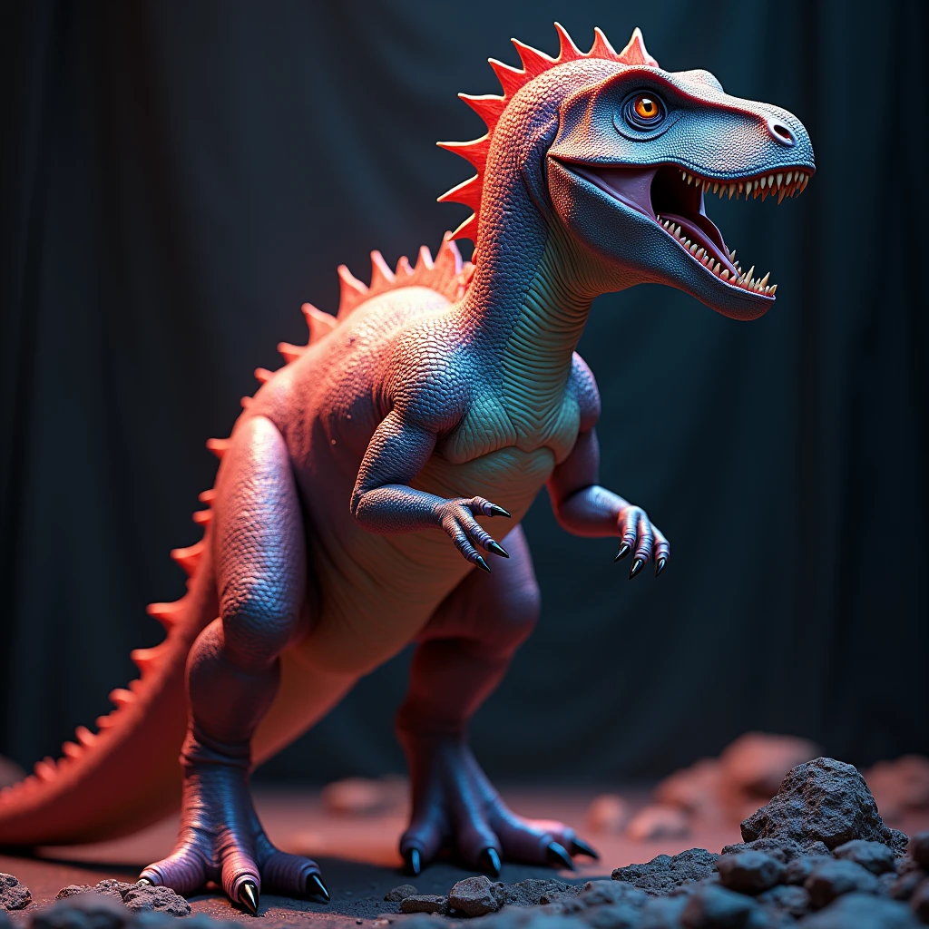a glamorous dinosaur, photographic, high quality, 4k, 8k, hyperrealistic, extremely detailed, highly detailed, intricate details, studio lighting, professional photography, cinematic lighting, dramatic lighting, vivid colors, vibrant colors, dynamic pose, majestic, elegant, regal, powerful, prehistoric, fantasy, surreal, digital art, concept art, cinematic composition