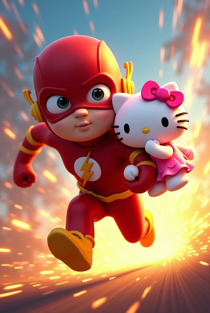 Animated flash carrying hello kitty in one arm