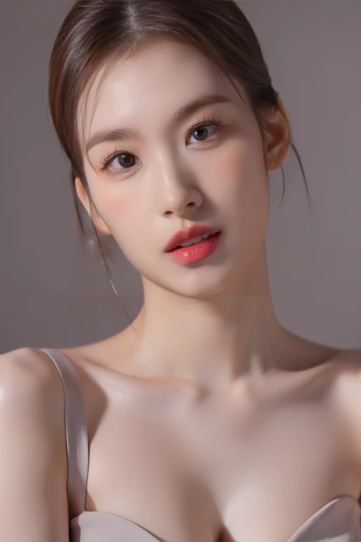 Highest quality, masterpiece, Ultra-high resolution, (Realistic:1.4), RAW Photos, Simple gray background, ((Too much exposure、ballerina、Her cleavage is visible)), Looking at the audience
