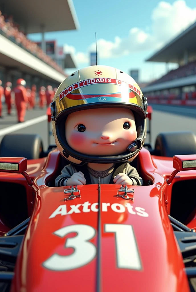  An axolotl being a Formula 1 driver with his helmet