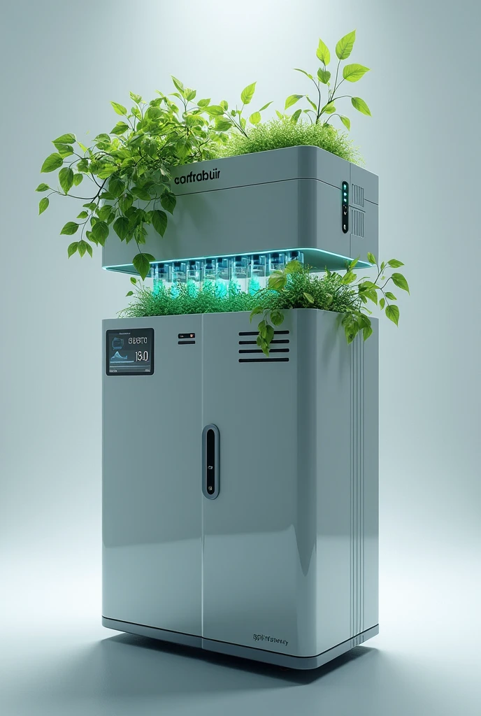 Compact and modular module, modern and discreet design, that uses microalgae and photocatalysis to filter the air and water in the environment