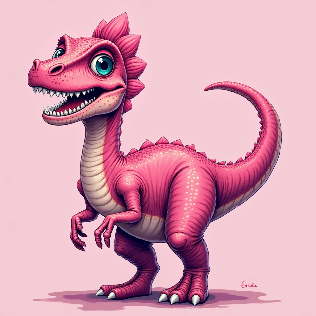 illustration of a glamorous dinosaur, pink, Art