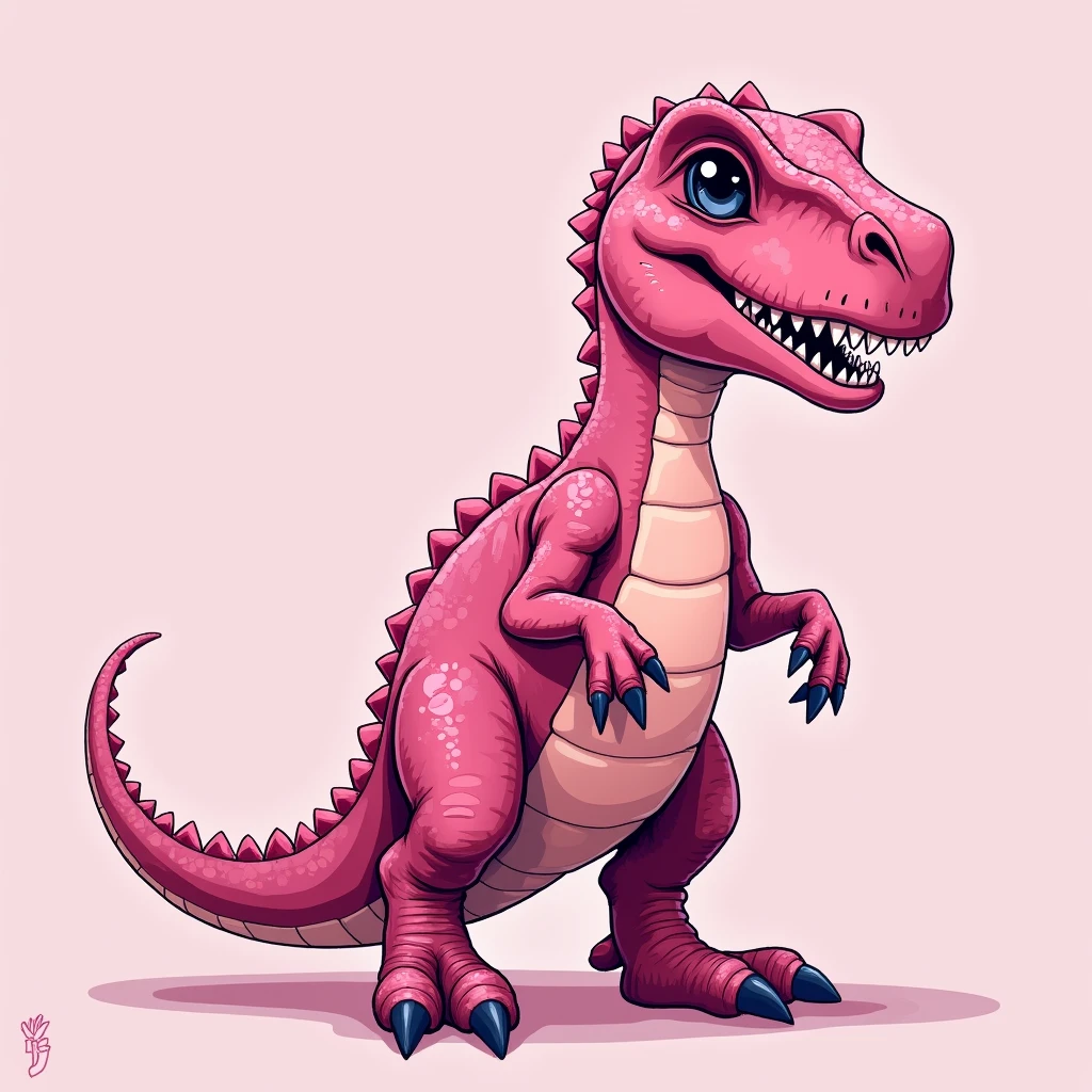 illustration of a glamorous dinosaur, pink, Art