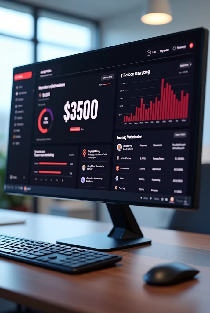 Create a TikTok analytics image with $3500 monetization balance on a realistic Samsung computer