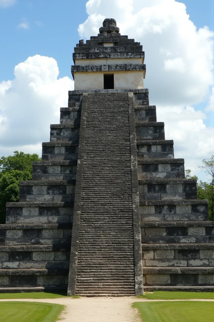 The Tikal tower and in front of it the number 5 