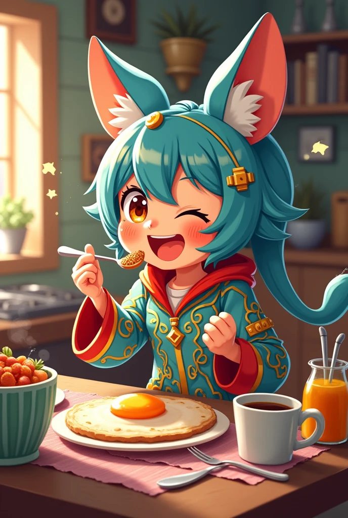 Breakfast in an animated uniform