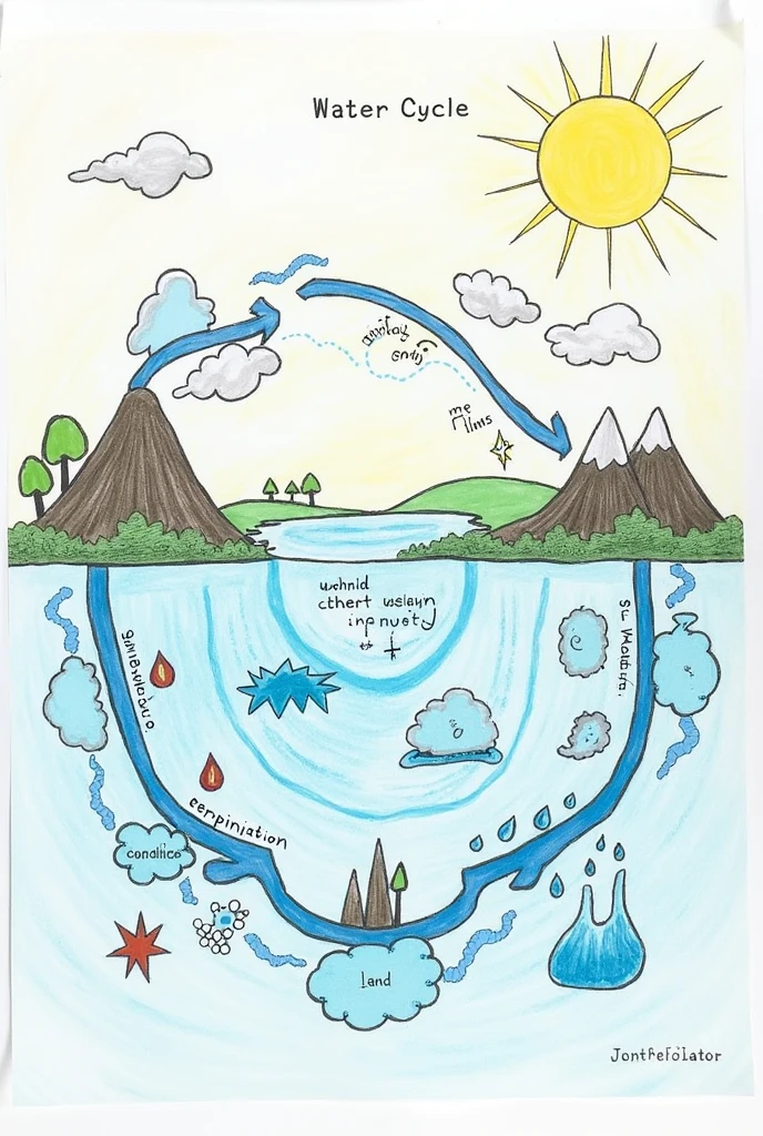 Make a simple drawing that represents the water cycle