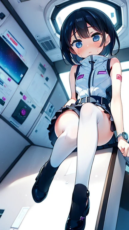 a naked tied up ager girl sitting on a guys lap getting raped by him, rape, sex, sexual intercourse, space, space ship, futuristic