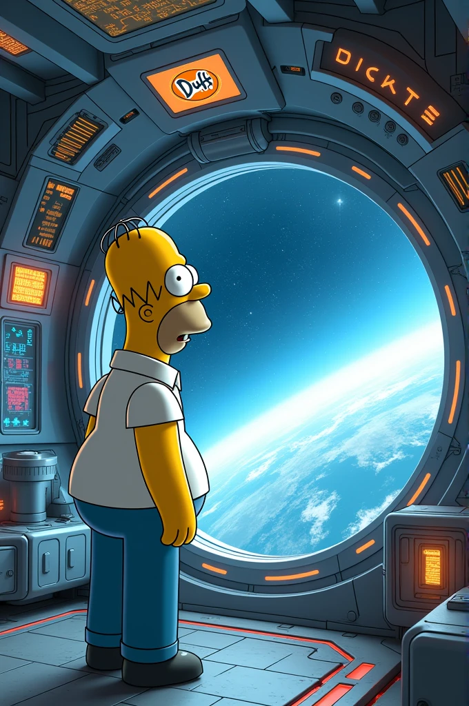 Create an image of Homer inside a spaceship