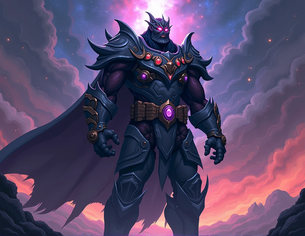 Generate this 2D pixel art character, Zarkon, the Cosmic Conqueror Description: Zarkon is a veteran warrior with hundreds of battles won in several star systems.. Known for his immense strength and impenetrable armor, he seeks to dominate all galaxies.

