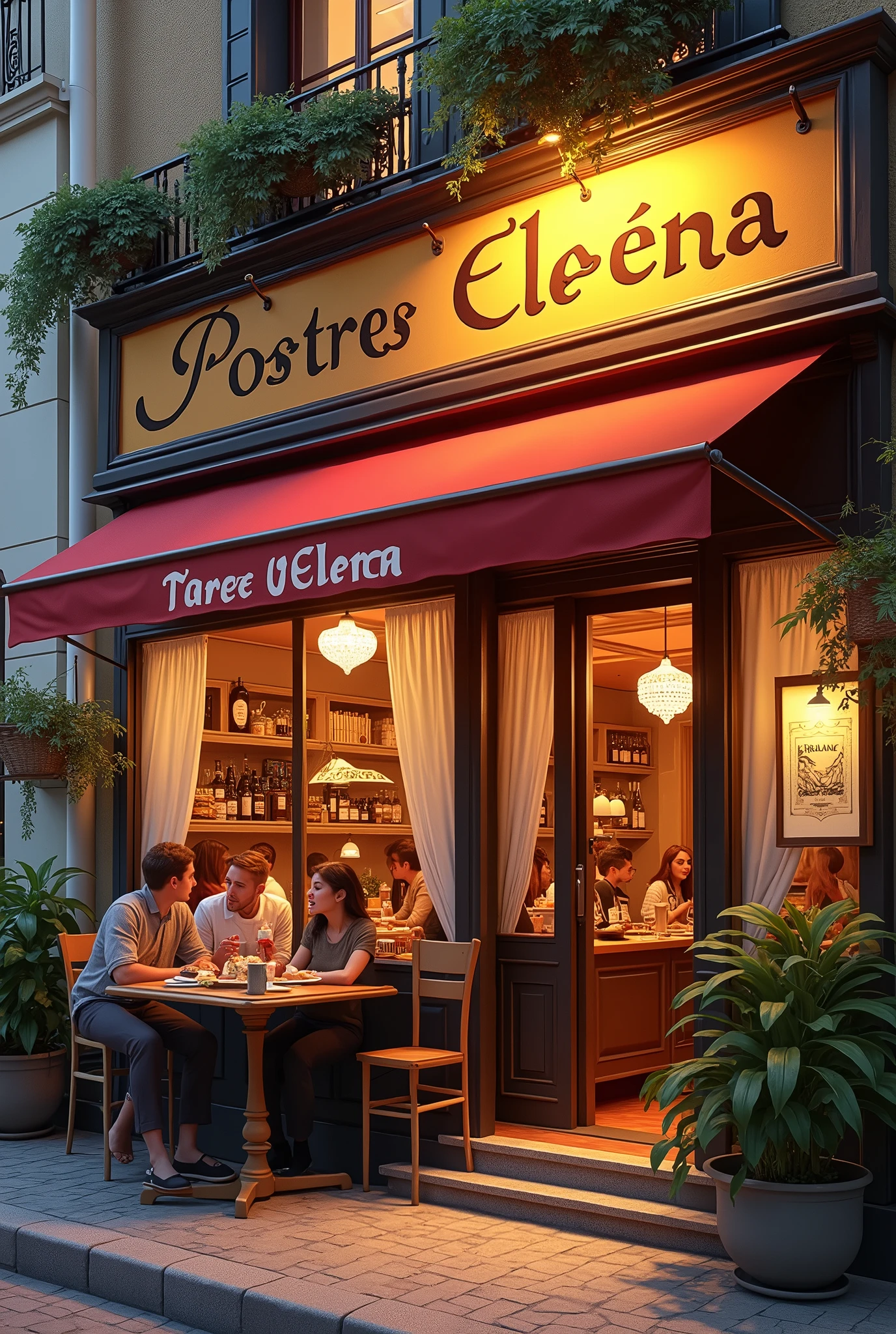 Cafeteria with a sign saying Postres Elena on the outside 