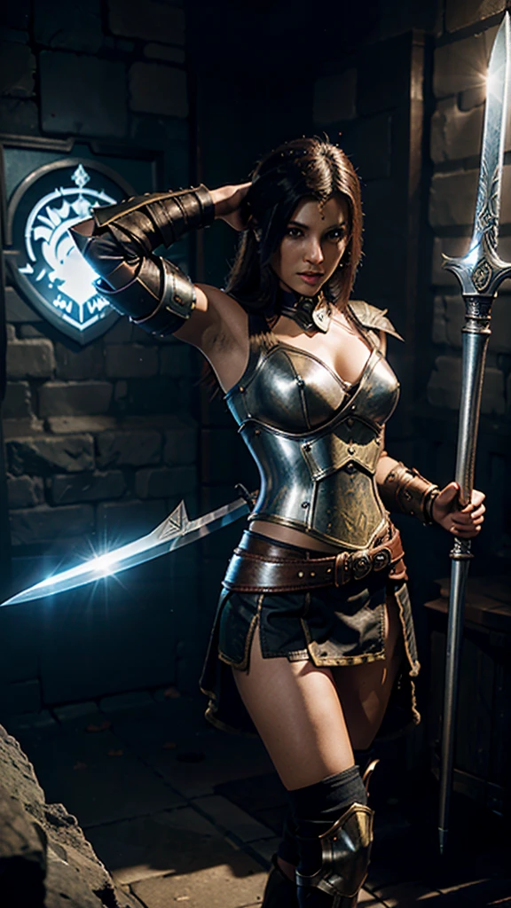  The image features a female warrior in a gaming interface, with a fantasy armor and a sword in her hand, displaying a mix of power and elegance.