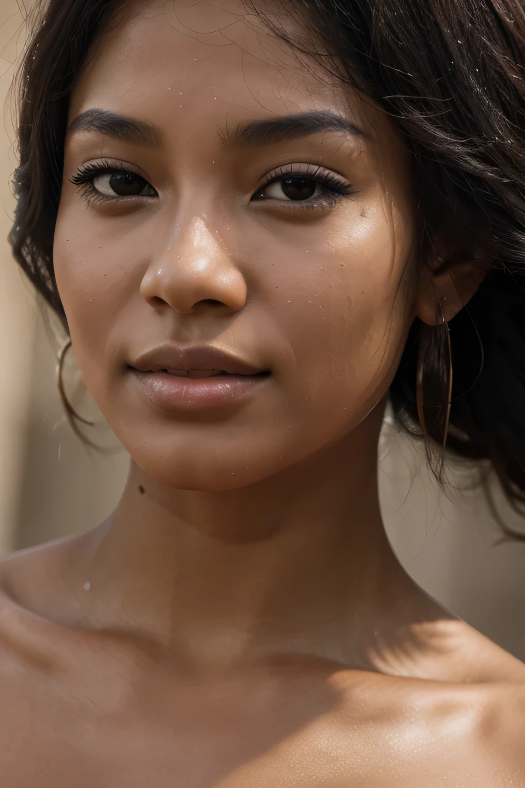 Beautiful black/asian woman, 4k definition, high resolution image, close up head shot, mixed heritage, 