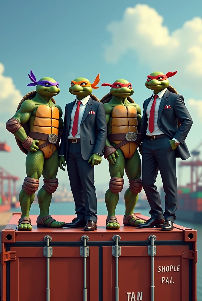 Teenage Mutant Ninja Turtles in Suits on Top of a Shipping Container Office Bros

