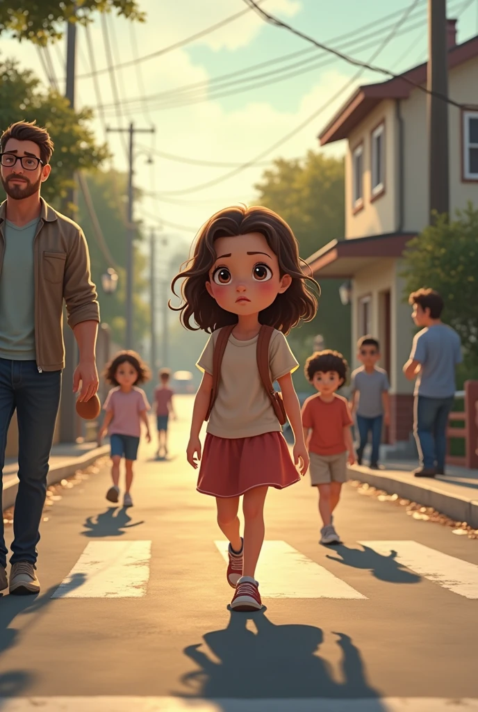 NAthAly, A , wAvy hAir, cute, Light skin.  Un díA, mientrAs pAseAbA con su pApá por el bArrio, vio que Algunos niños no estAbAn cruzAndo lA cAlle de mAnerA segurA y se preocupó mucho.


