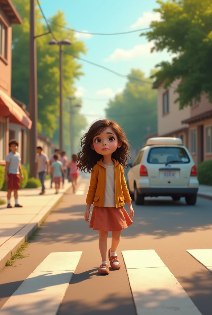 NAthAly, A , wAvy hAir, cute, Light skin. Un díA, mientrAs pAseAbA con su pApá por el bArrio, vio que Algunos niños no estAbAn cruzAndo lA cAlle de mAnerA segurA y se preocupó mucho.