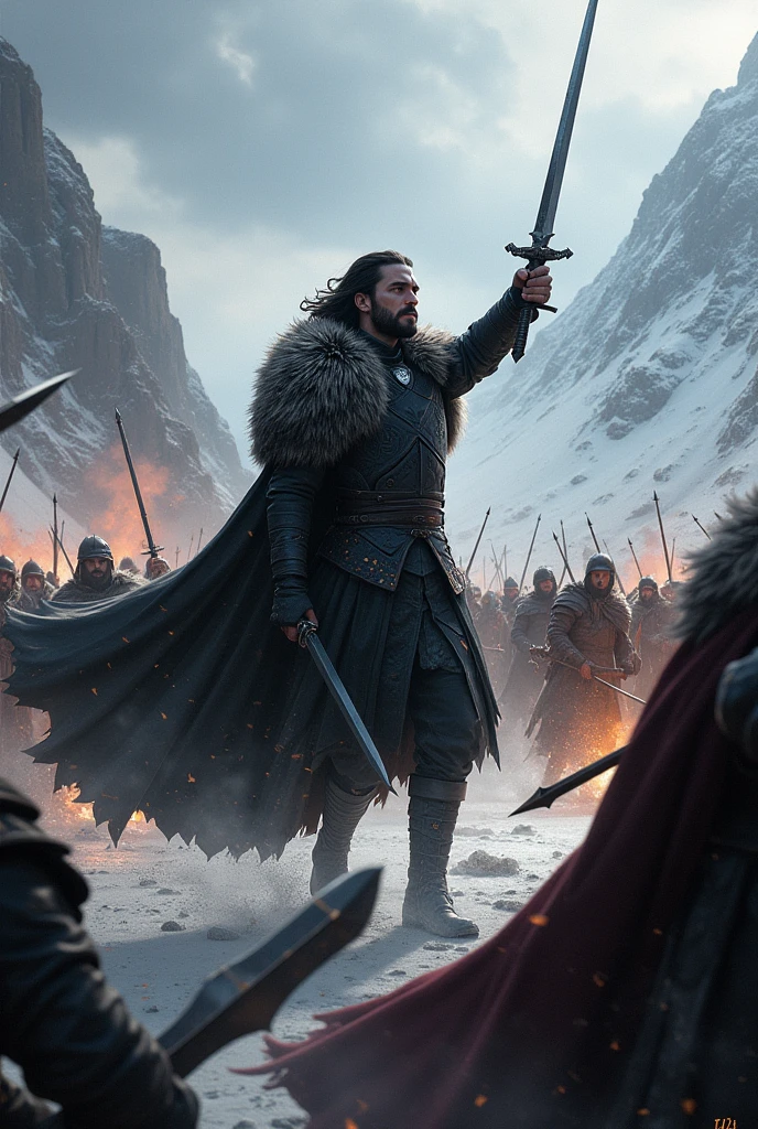 Create a photo of john snow in battle of basterds 
