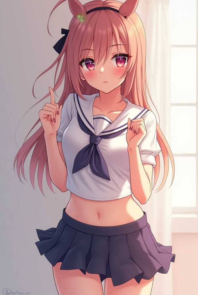 Anime girl visible down skirt, huge thighs