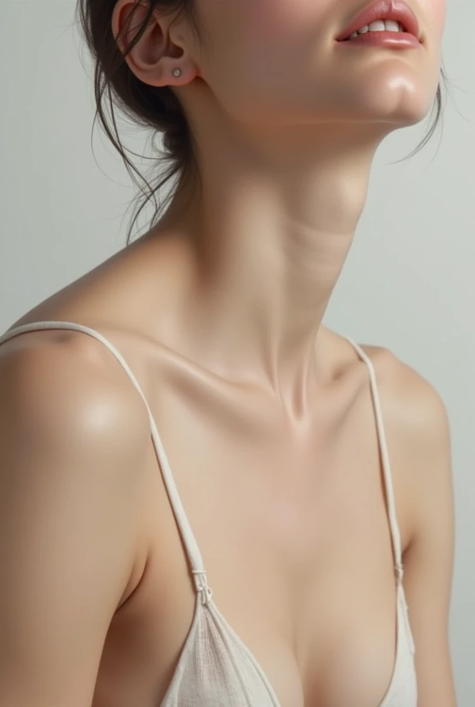 arafed woman with a very big breast posing for a picture, attractive neck, bust with a long beautiful neck, neck visible, fluffy neck, very long neck, decolletage, long neck, neck zoomed in, short neck, shorter neck, thick neck, neck wrinkles, very thin, muscular neck, bust with a very long neck