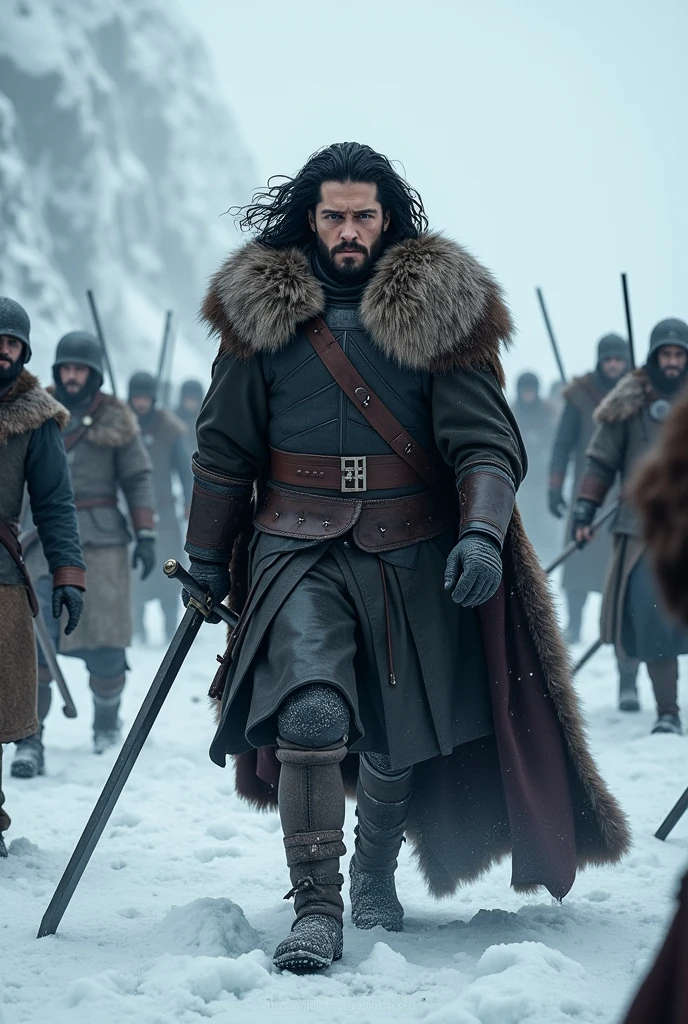 Create a photo of john snow in battle of basterds from behind