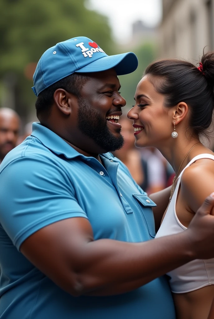 Chubby black candidate in polo shirt and blue cap. It says on the cap: I love Iporá.

This candidate is flirting with a transvestite