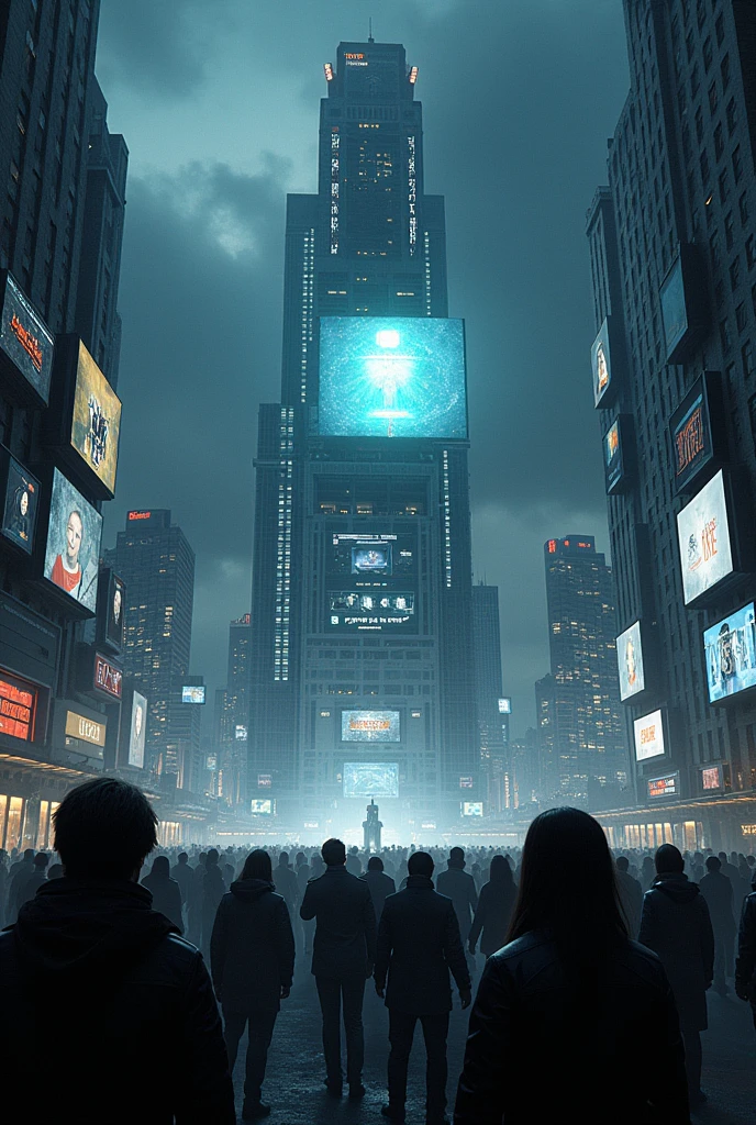 Create an image of a television station that manipulates its viewers