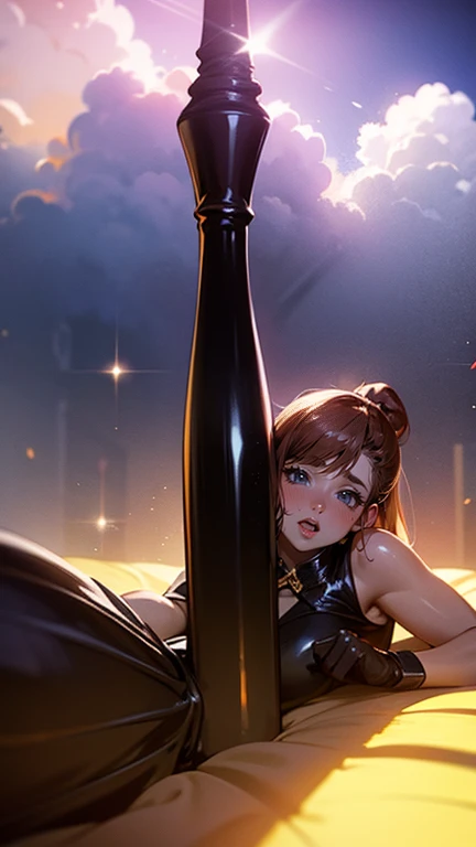 (full body),Tabletop, highest quality,Lie on your back in bed，Show me your boots，Thigh-high boots，Black Stockings，Black gloves，Strange thief，elegant, One Girl, Muscular，cute, Blushed, View Viewer, From below,Pink mini skirt, prison，blue eyes, Beautiful Eyes, Beautiful background, Light Particles, Light of the sun, Dramatic lighting, outside, Shiny, Realistic, Tabletop, highest quality, 超detailed, detailed, scenery, Beautiful fine details, Fine hair, ahegao 