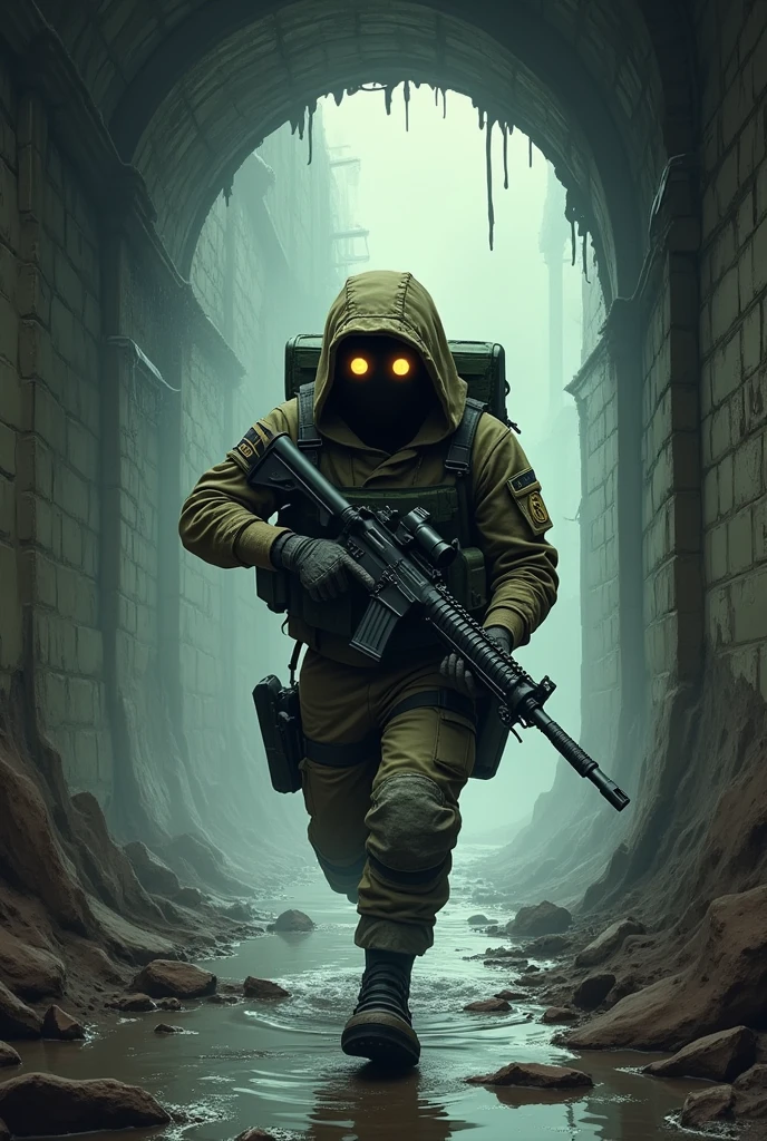 Stickman soldier inside a sewer animated