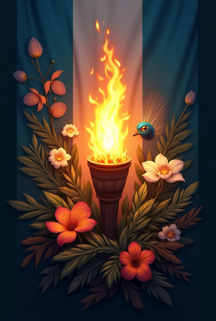 unite in a single image the national symbols of Guatemala but in the center place an animated torch,