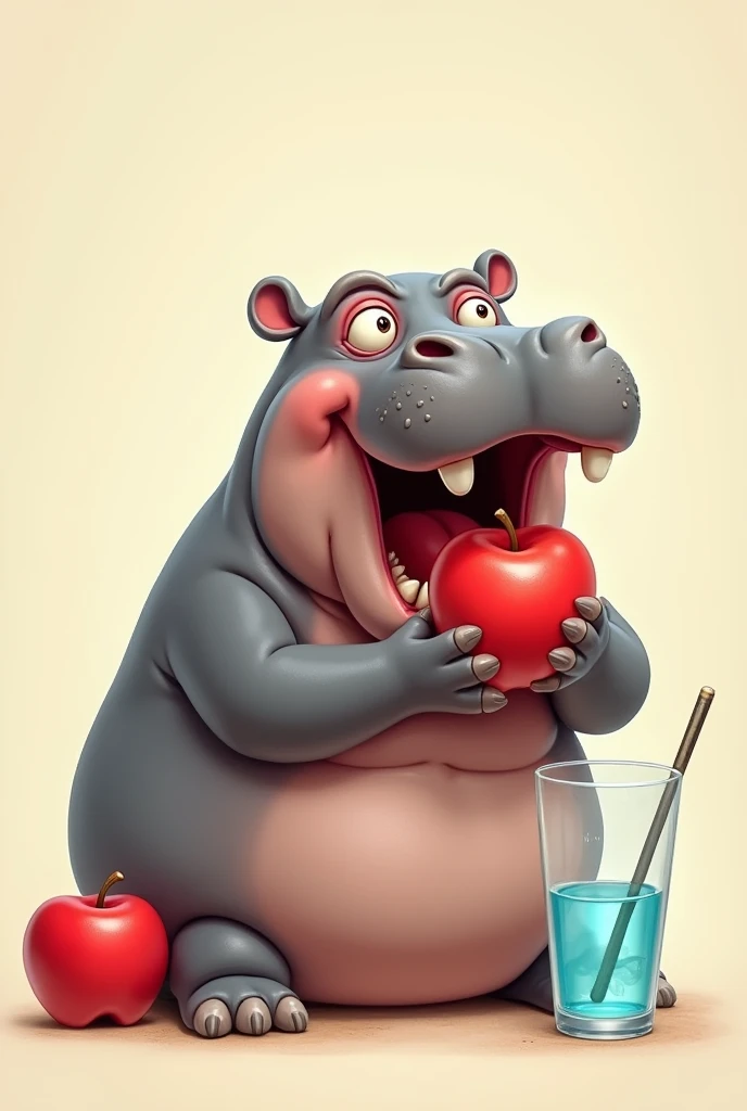 draw a hippo with an apple and a glass 