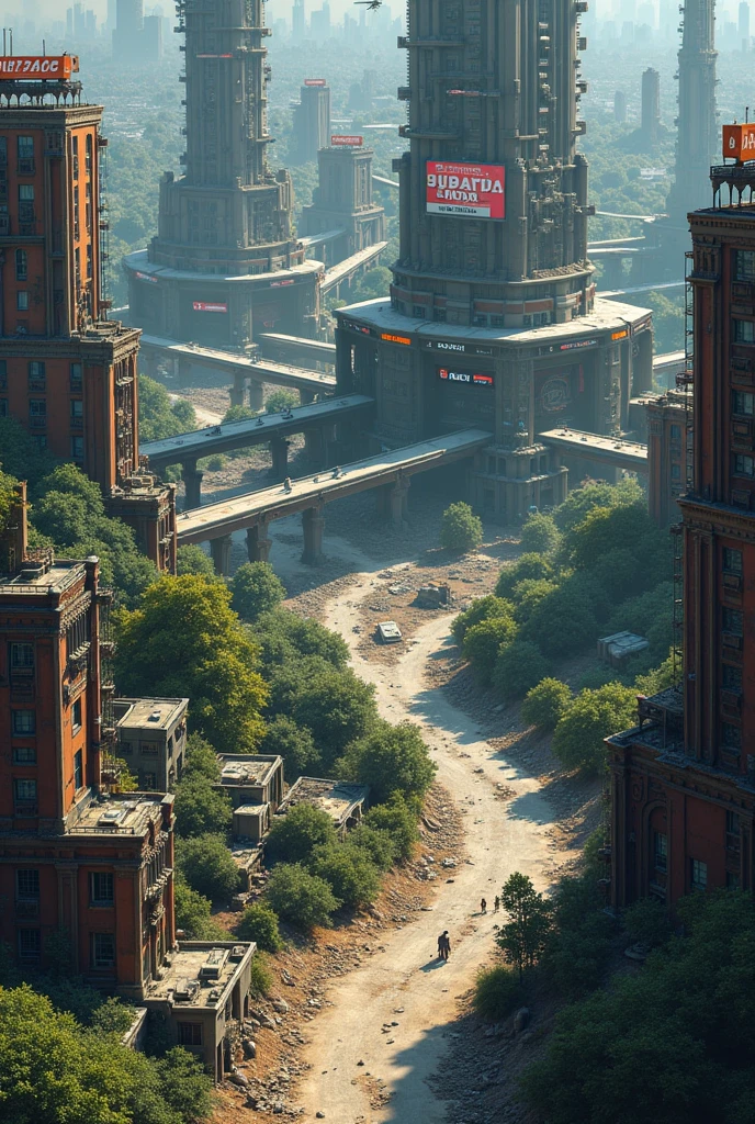 Illustrate detailed isometric view of dystopian urban environment. The image is divided into three main areas:
city center: Displayed at the top of the screen, is characterized by modern skyscrapers and floating transportation systems. The area is full of digital billboards and surveillance cameras., reflecting the opulence and control of the government.
Peripheral neighborhoods: Located below the center, these neighborhoods show a more deteriorated city. The structures are degraded, with dirty streets and lack of maintenance, highlighting social inequality and precarious living conditions.
Exile Zones: Located in the lowest and most isolated parts of the mockup, these areas are portrayed as a wilder, more unexplored landscape. Here, the terrain is more dangerous, with valuable natural resources, but also threats and obstacles.
The isometric view allows players to clearly see the differences between these areas., emphasizing the contrast between power and oppression.