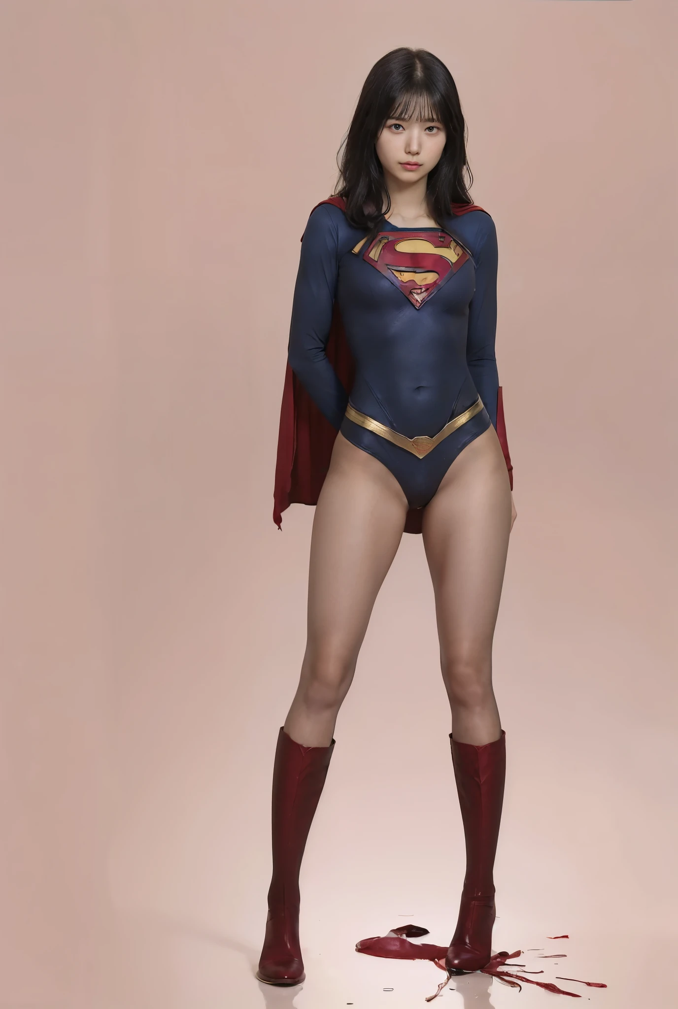 No background、(((Beautiful legs in black tights.)))、(((Legalize the beauty of your suffering face)))、((((Make the most of your original images)))、(((Supergirl Costume)))、(((Beautiful Hair)))、(((suffering)))、(((Please wear black tights....、Wear red boots)))、((Best image quality、8k))、((Highest quality、8k、masterpiece:1.3))、(((Preserve background )))、Sharp focus:1.2、Beautiful woman with perfect figure:1.4、Slim Abs:1.2、Wet body:1.5、Highly detailed face and skin texture、8k