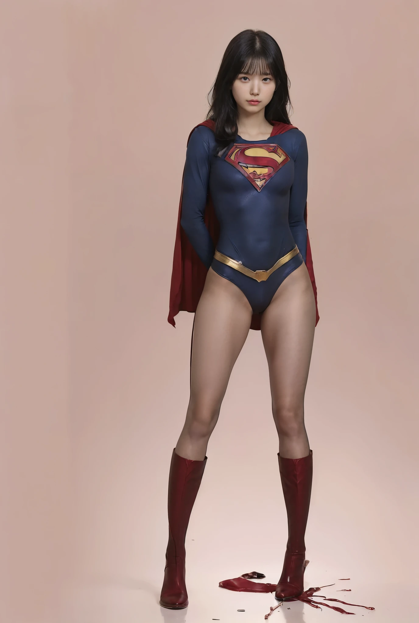 No background、(((Beautiful legs in black tights.)))、(((Legalize the beauty of your suffering face)))、((((Make the most of your original images)))、(((Supergirl Costume)))、(((Beautiful Hair)))、(((suffering)))、(((Please wear black tights....、Wear red boots)))、((Best image quality、8k))、((Highest quality、8k、masterpiece:1.3))、(((Preserve background )))、Sharp focus:1.2、Beautiful woman with perfect figure:1.4、Slim Abs:1.2、Wet body:1.5、Highly detailed face and skin texture、8k
