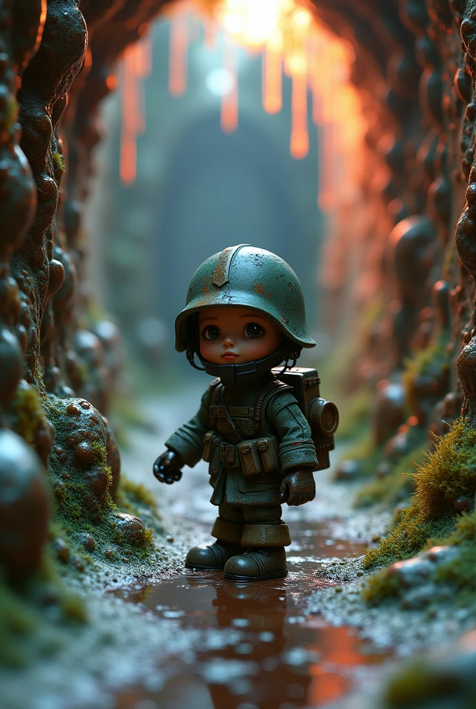 A toy soldier in an animated sewer 