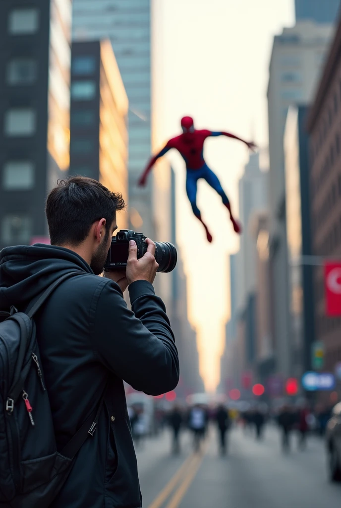 person photographing spiderman