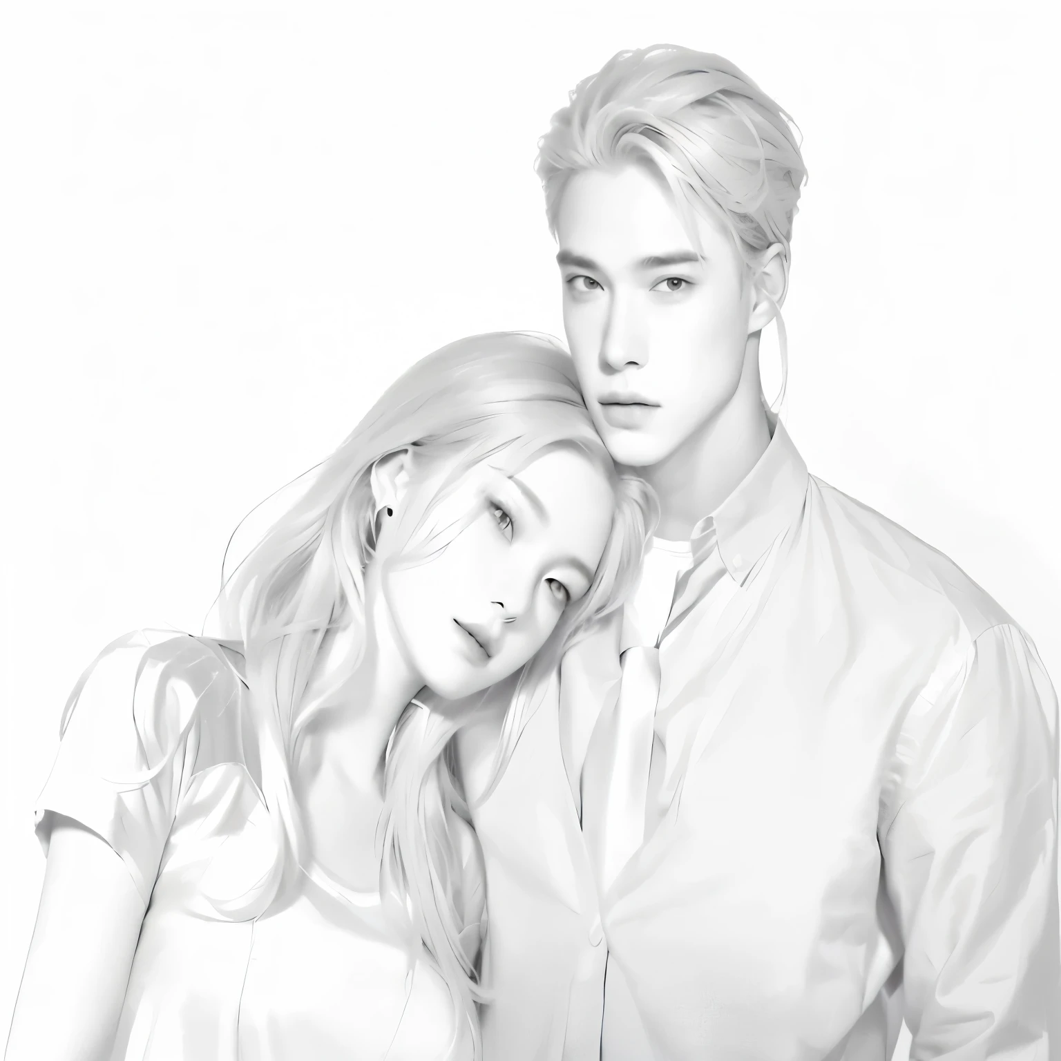 A painting of a man and a woman in casual clothes standing next to each other., Portrait of Edward and Bella, Charlie Bowater and RJM, Edmund Blair และ Charlie Bowater, Couple poses, High quality fan art, In the art form of the pond, Double shots, digital sketch, realistic figure, Realistic art style, Sakimichan and Frank Franceta