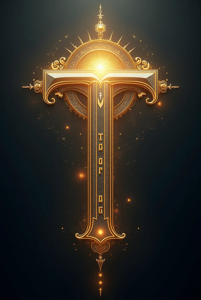 Generate me a logo with the name TEROS and a unique letter and with the colors silver and gold as something divine with an eye and a triangle as illumination
