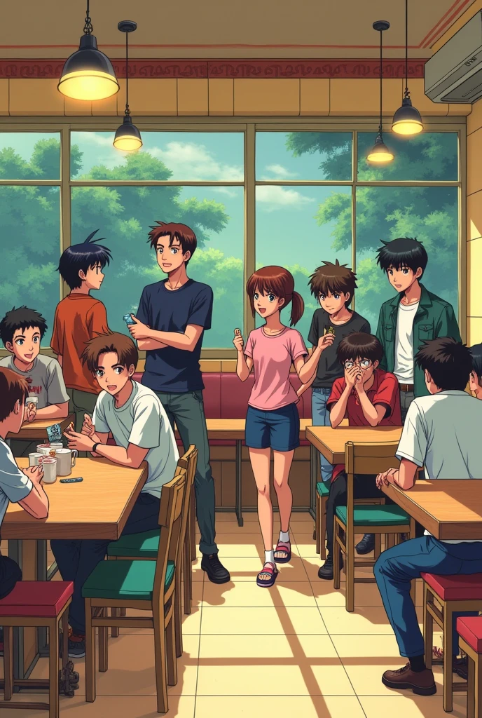 teenagers cafeteria, 80s anime ova style, 1980's anime style, 80 s anime style, 80 s anime vibe, 8 0 s anime art style, in the art style of 8 0 s anime, an retro anime image, anime cels, 90s anime style, 9 0 s anime style