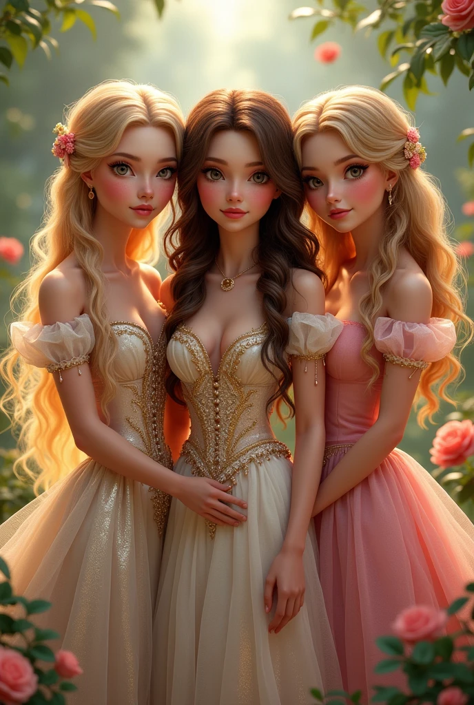 Three beautiful princesses, two blondes and a brunette