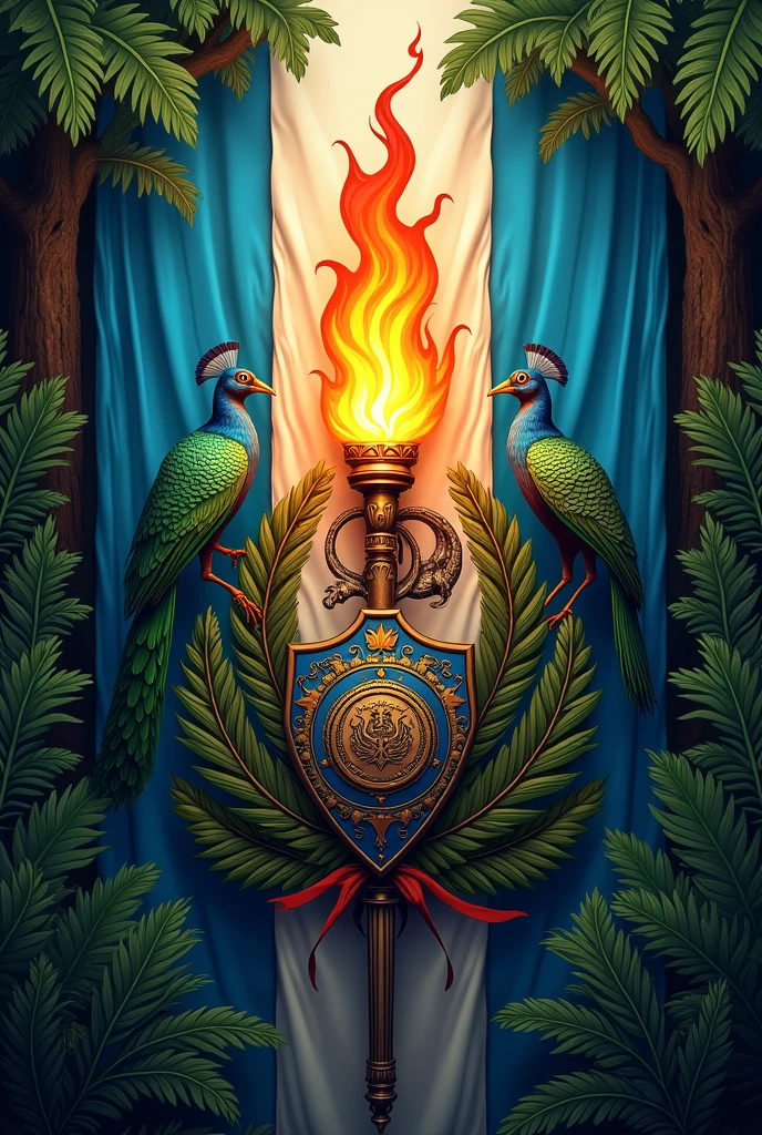 to unite the national symbols of Guatemala in a single horizontal image (Flag, quetzal, shield, the ceiba) but in the center place an animated torch