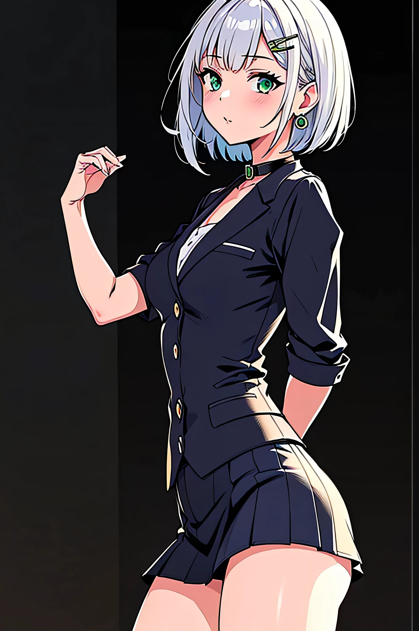 (Super detailed、Ultra-high resolution、Detailed Background)、((Flat Color))、((colorful))、((浮かぶcolorfulな水))、One female secretary in the office、body paint、Pop tattoo on the butt、Big Breasts、Sexy Random Pose、Low angle from behind、Beautiful ass、Buttocks up、
(Medium Hair、Silver Hair、hair ornaments、Glasses)、Beautiful blue eyes、Beautiful red lip、(Office Suits、blouse、Micro Mini Skirt、choker、Black knee-high stockings、garter belt)、TWICE's Tzuyu' on pause、(fun、smile、A rich expression)